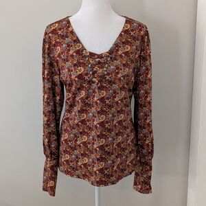 Gimmicks BKE Womens Floral Top MEDIUM Y2K Hippie Boho Fairy Grunge Bishop Sleeve